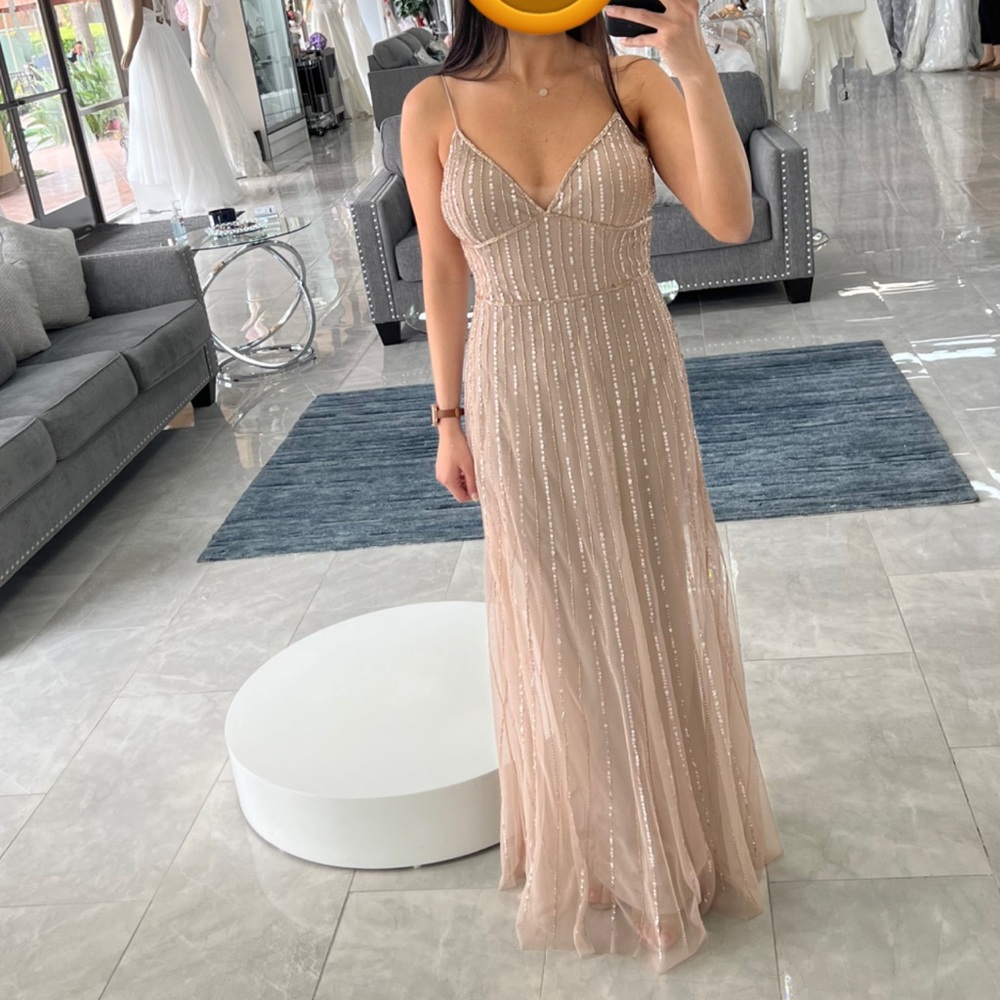 Adriana Papell Platinum Taupe Beaded Dress